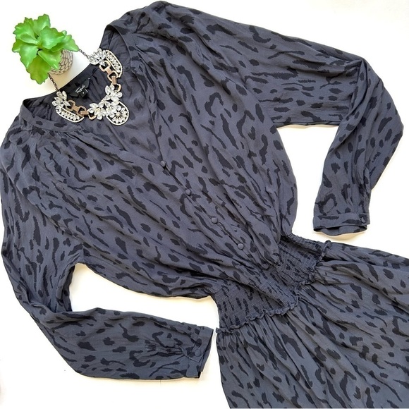 Rails Jasmine Long Sleeve Mini Dress Ash Gray Cheetah Leopard Print Smocked S - Picture 4 of 15